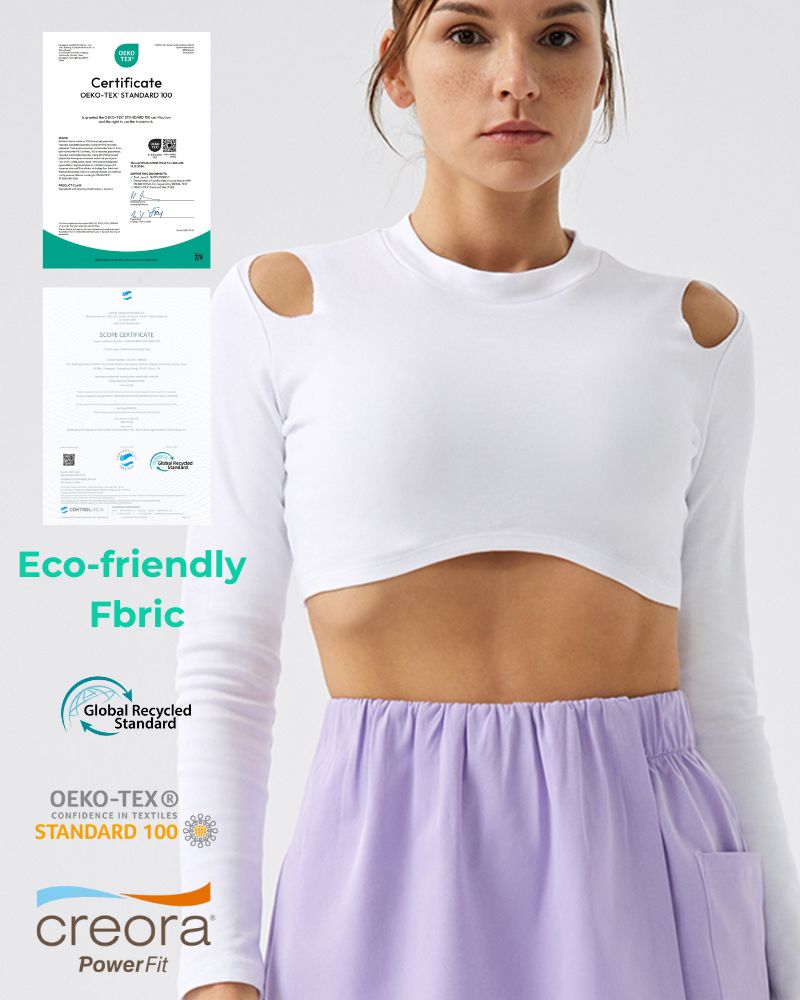 Women Eco-Friendly Organic Cotton Strapless Long Sleeve T-Shirt Fitness Dance Fashion Outwear Yoga Sports Tops