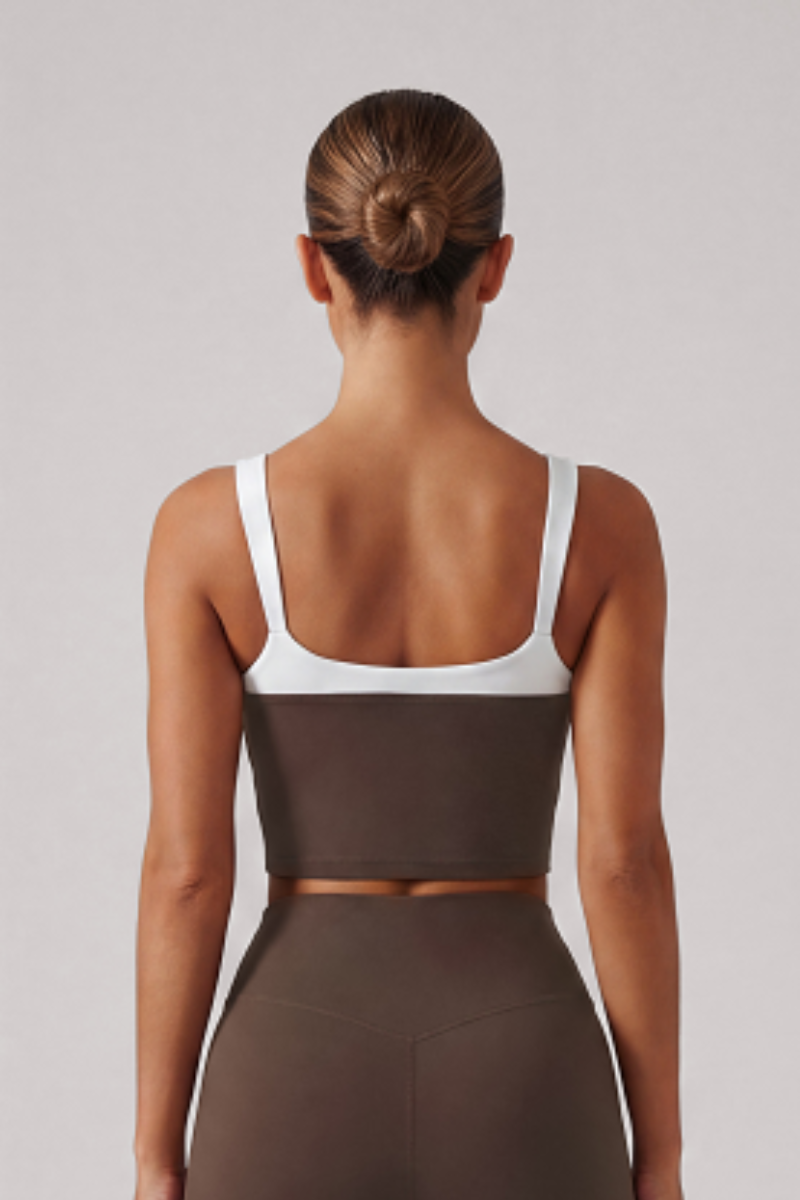 Women's Color Block U-Back Padded Sports Cropped Tank Top