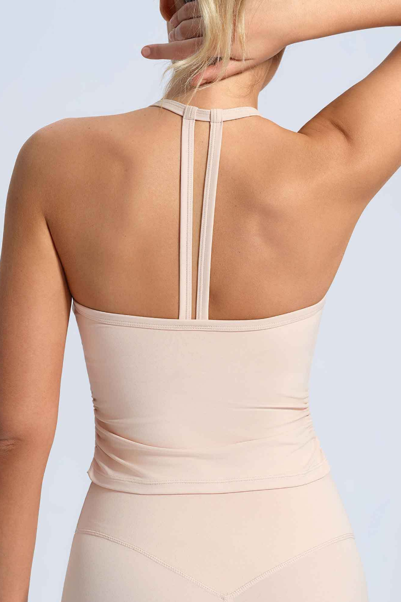Women's Athletic Halter Side Pleated Long Yoga Tank Top