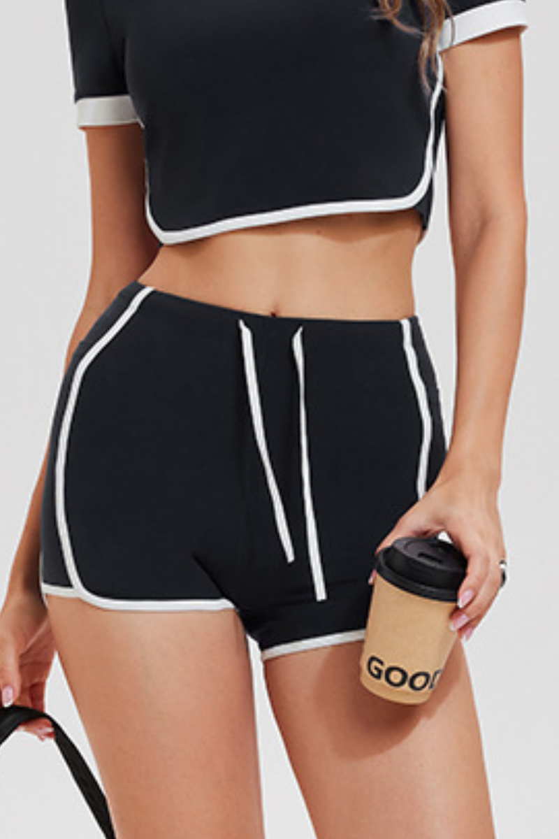 Women's Contrast Trim Drawstring Side Pocket Fitness Shorts