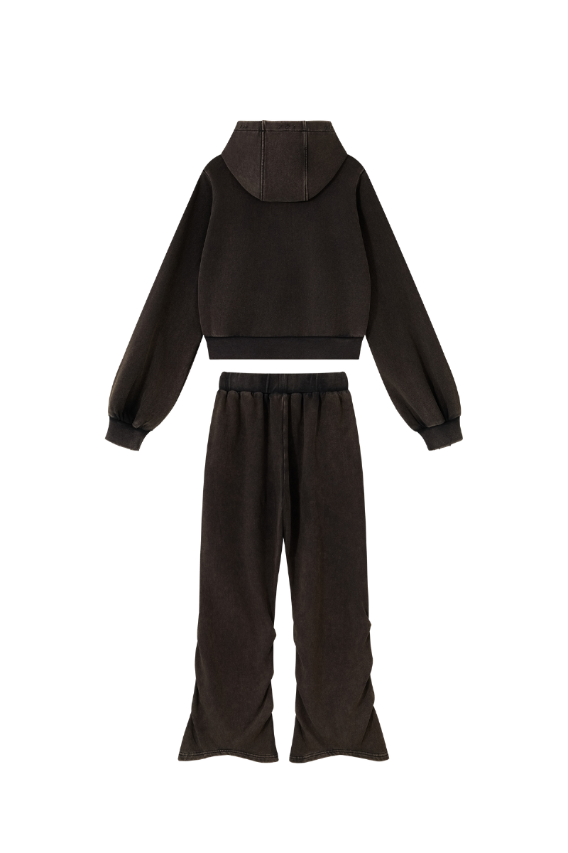 Women's Fall Vintage Washed Distressed Jacket &Sweatpant Set