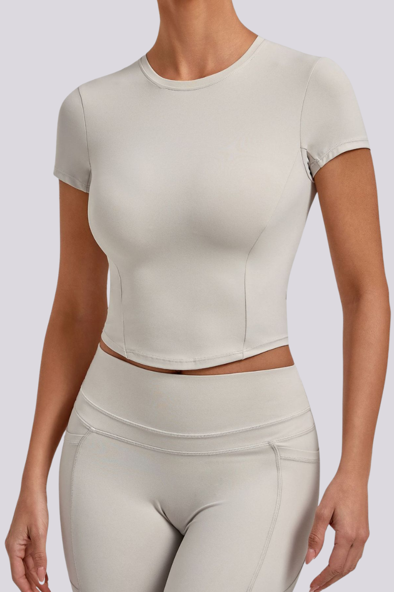 Women's Athletic Round-Neck Slim Fit Cropped T-shirt
