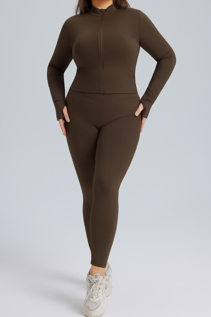 Plus Size Women's Set:Stand Collar Jacket And Leggings