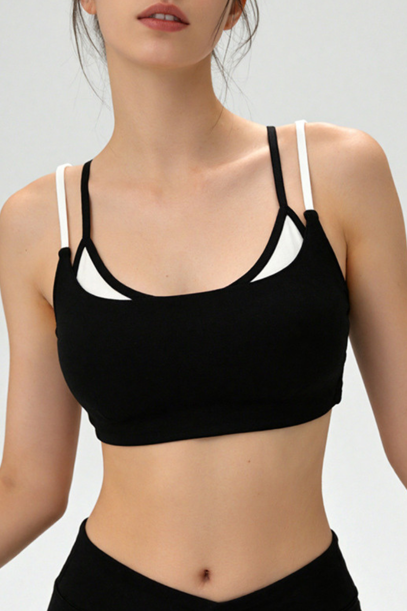 Women's Color Block Twist Back Removable Pad Yoga Sports Bra