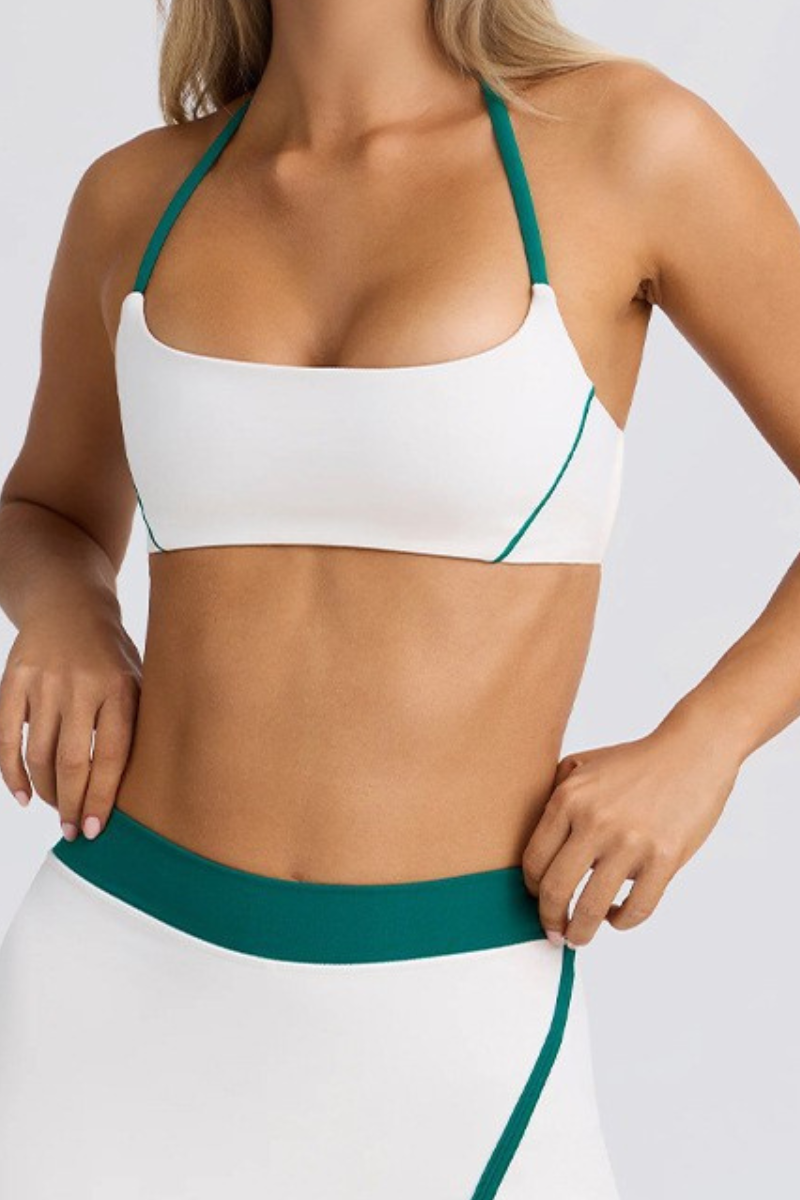 Women's Contrast Halter T-Back Square Neck Sports Bra