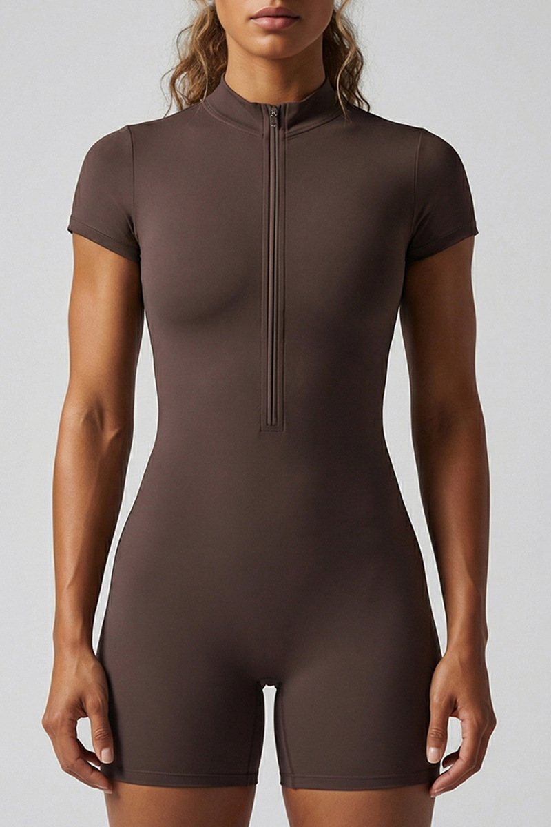 Women's Athletic High Elastic Half Zipper Yoga Jumpsuit
