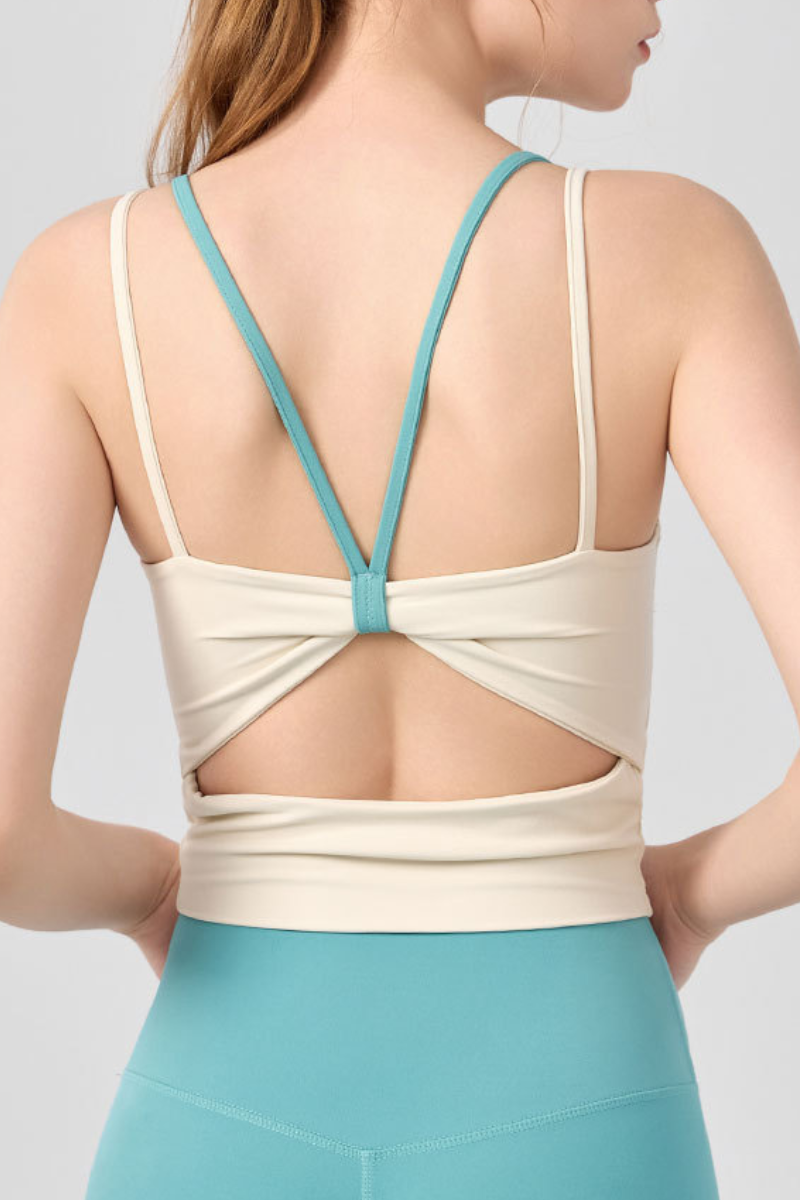 Women's Athletic Color Block Twist Back Padded Yoga Tank Top