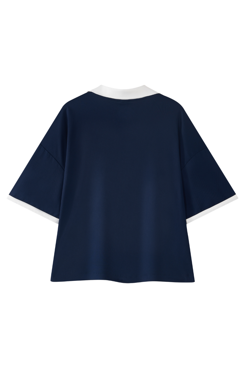Men's V-Neck Contrast Trim Polo Collar Sports T-shirt