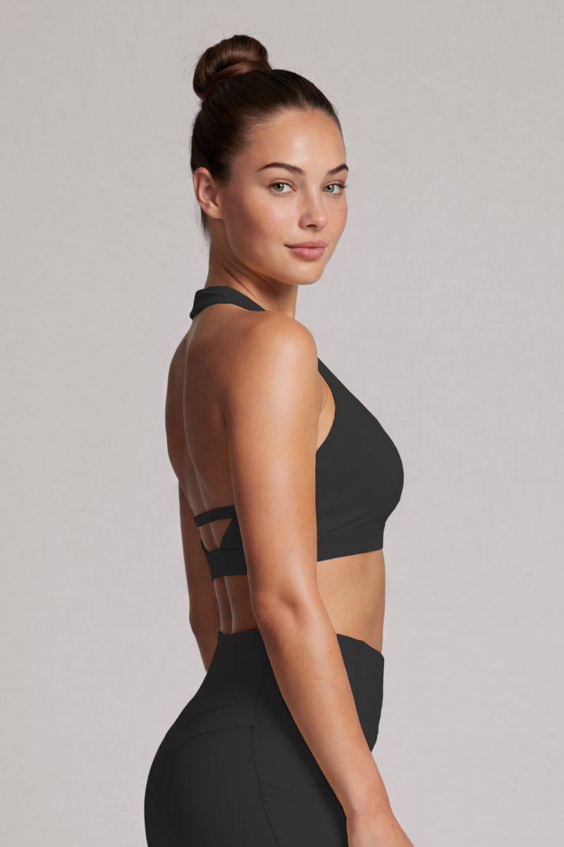 Women's Cutout Halterneck Hollow Back Solid Sports Bra