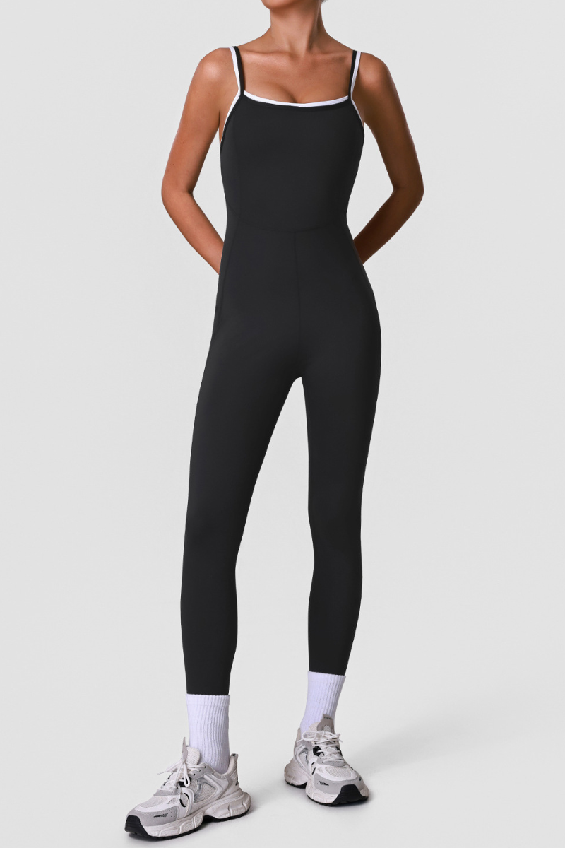 Women's Color-Block Adjustable Thin Strap Workout Jumpsuit