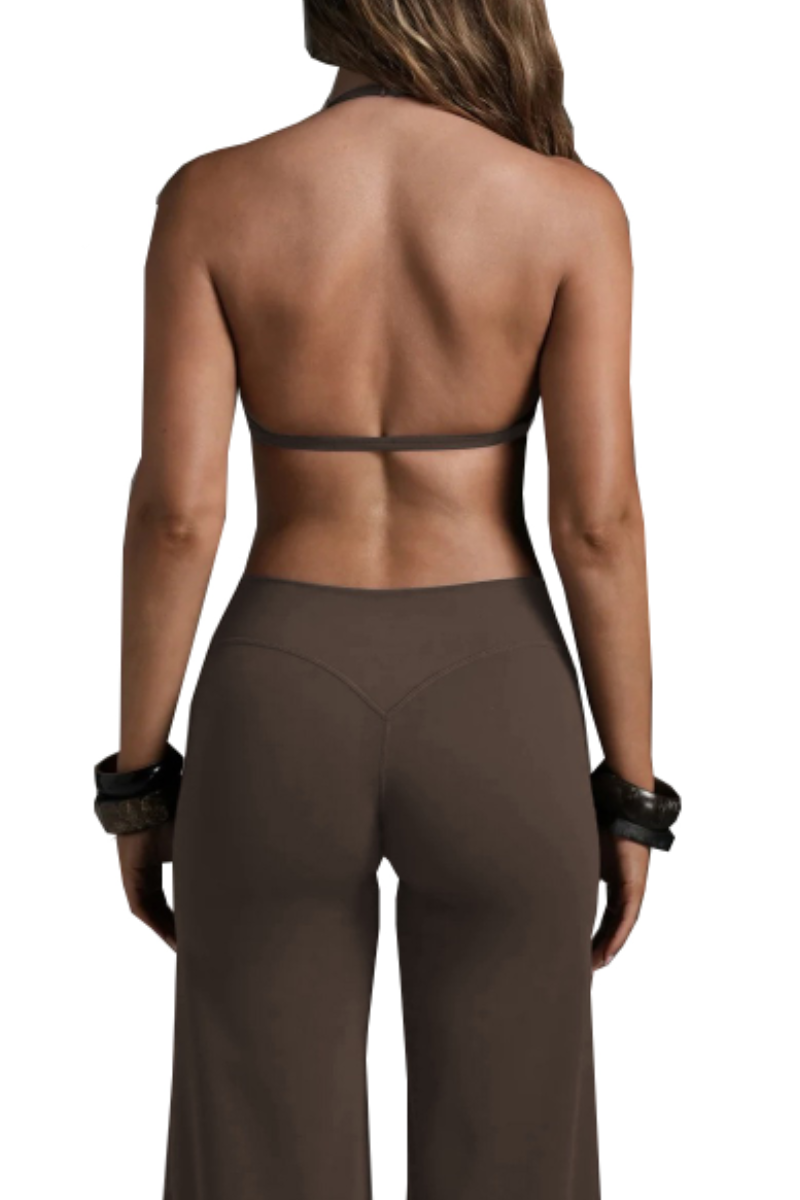 Women's Halter V-Neck Backless Triangle Cup Sports Bra