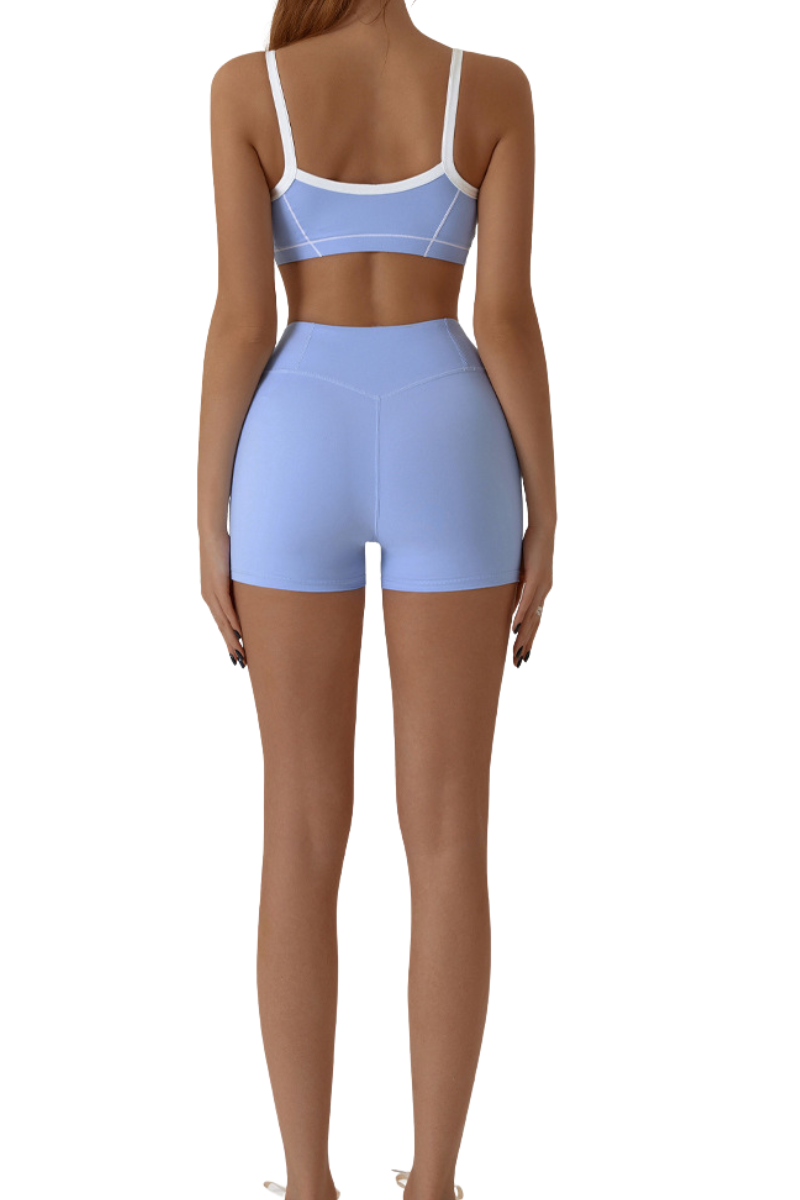 Color-Block Trim Sports Bra & Shorts Set