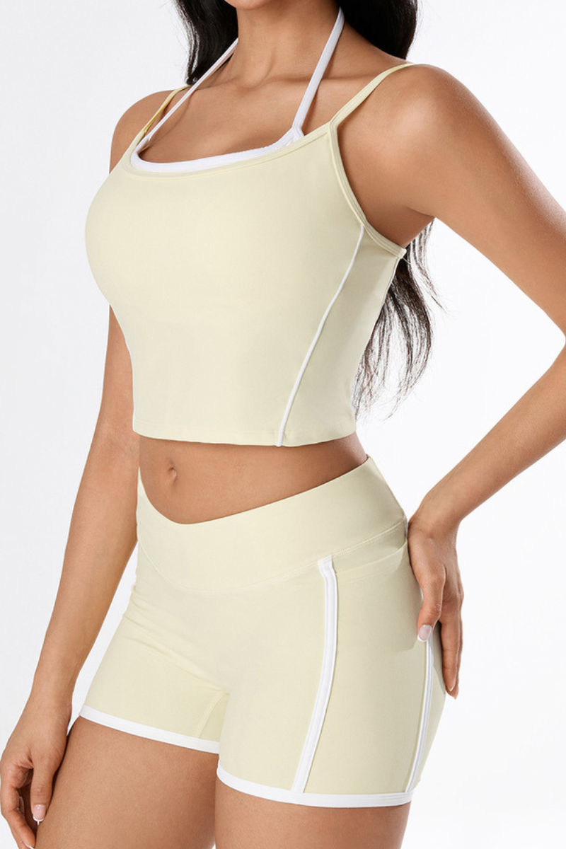 Women's Athletic Color-Block Faux 2 Piece Padded Tank Top