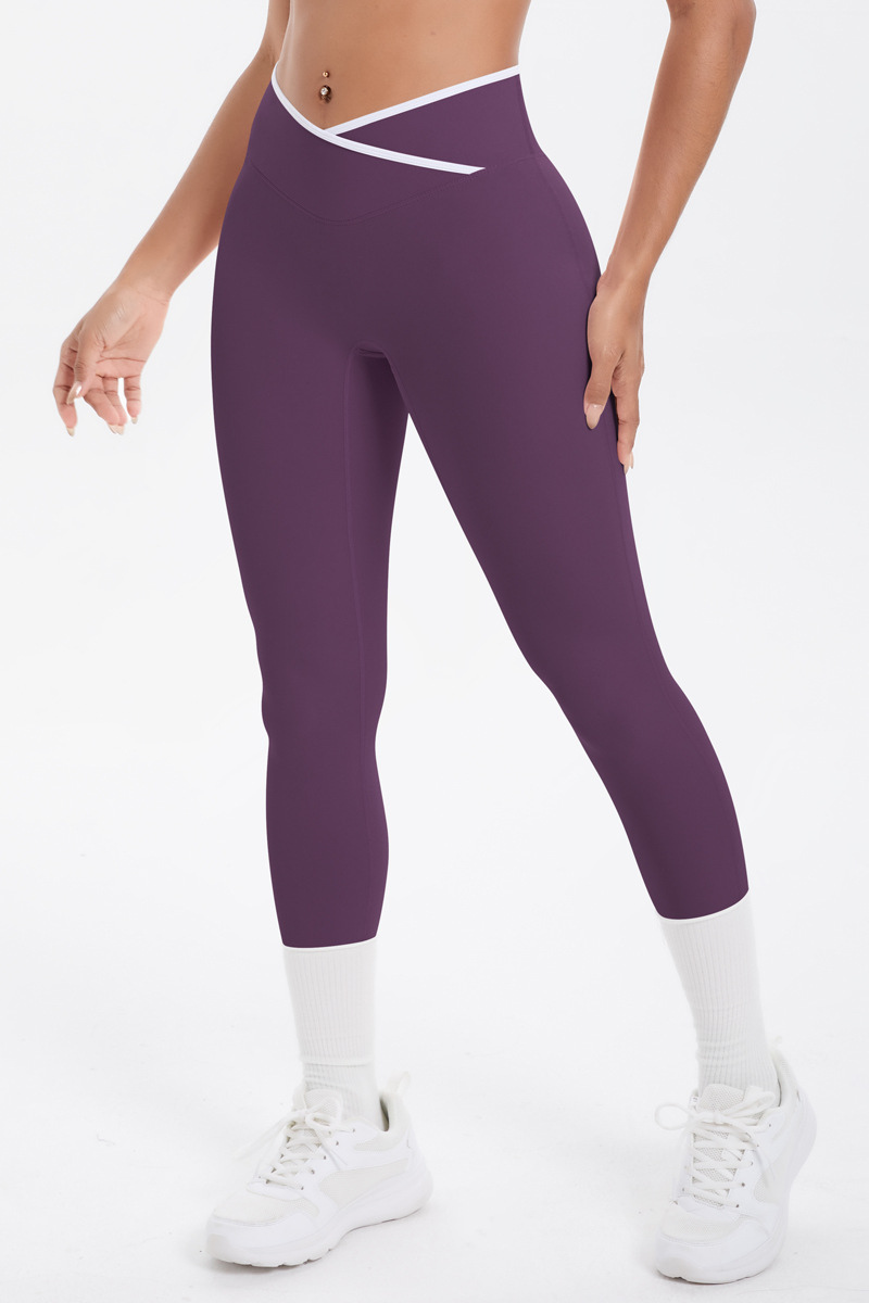 Women's Athletic Color Block Cross-Waist Leggings