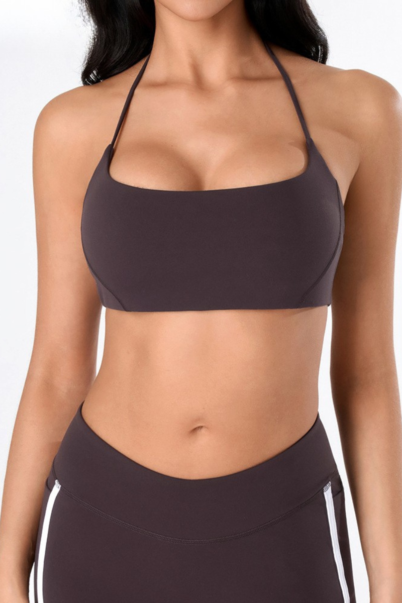 Women's Athletic Square Neck Tie Halter  Backless Yoga Bra