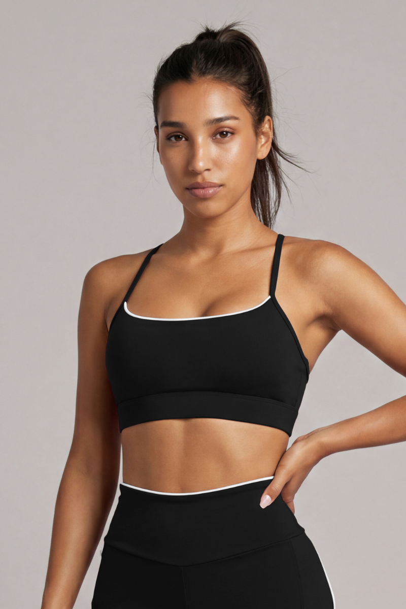 Women's Contrast Trim Y-Back Thin Strap Sports Bra