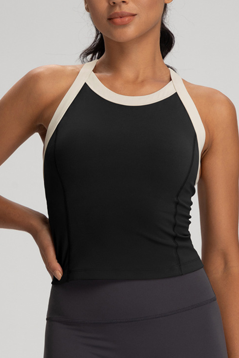Women's Color Block Cross Back Padded Sports Tank Top