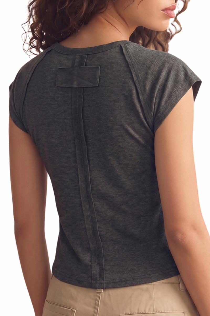 Women's Back Panel Stitched Raglan Sleevee Slim Fit Tee