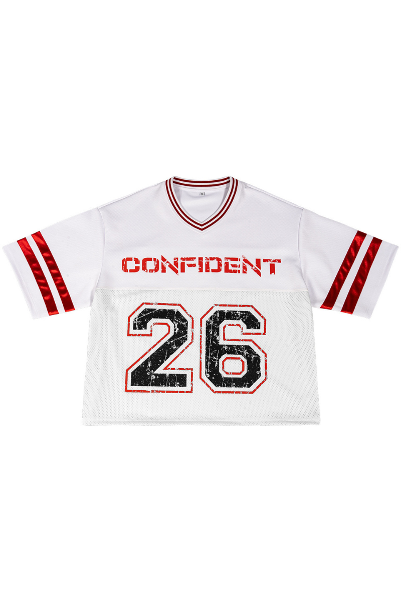 Unisex V-Neck Striped Mesh Athletic Football Jersey Tee