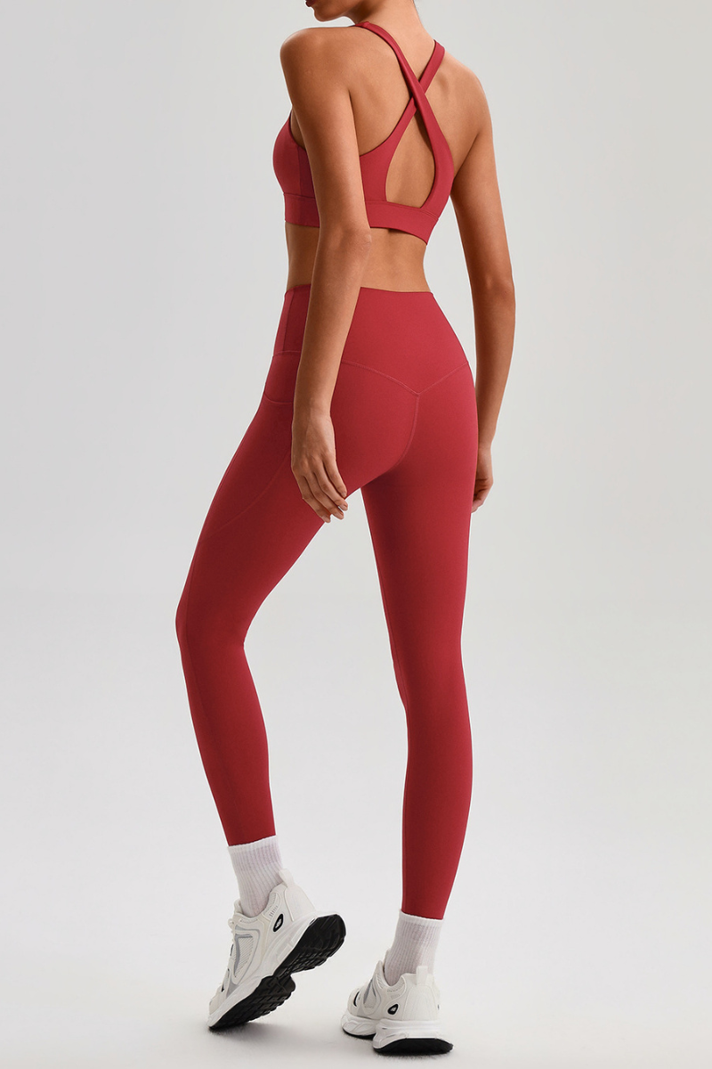 Women's Cross Back Bra & Side Pocket Yoga Leggings Set