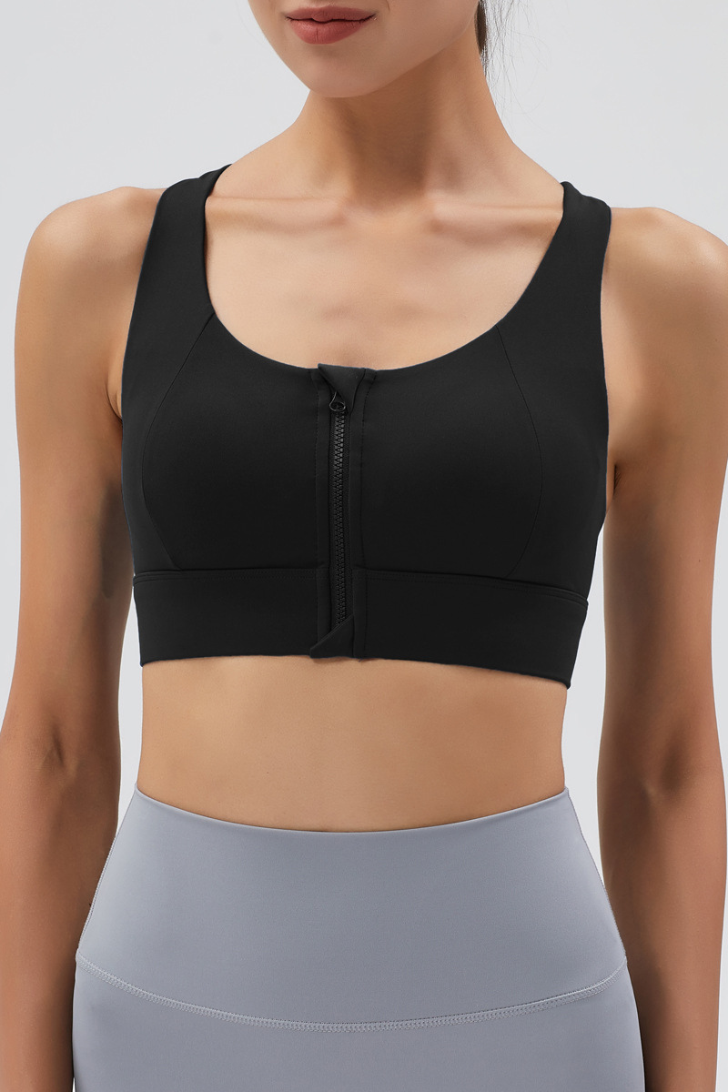 Women's Front Zipper Racerback Back Mesh Panel High Impact Sports Bra