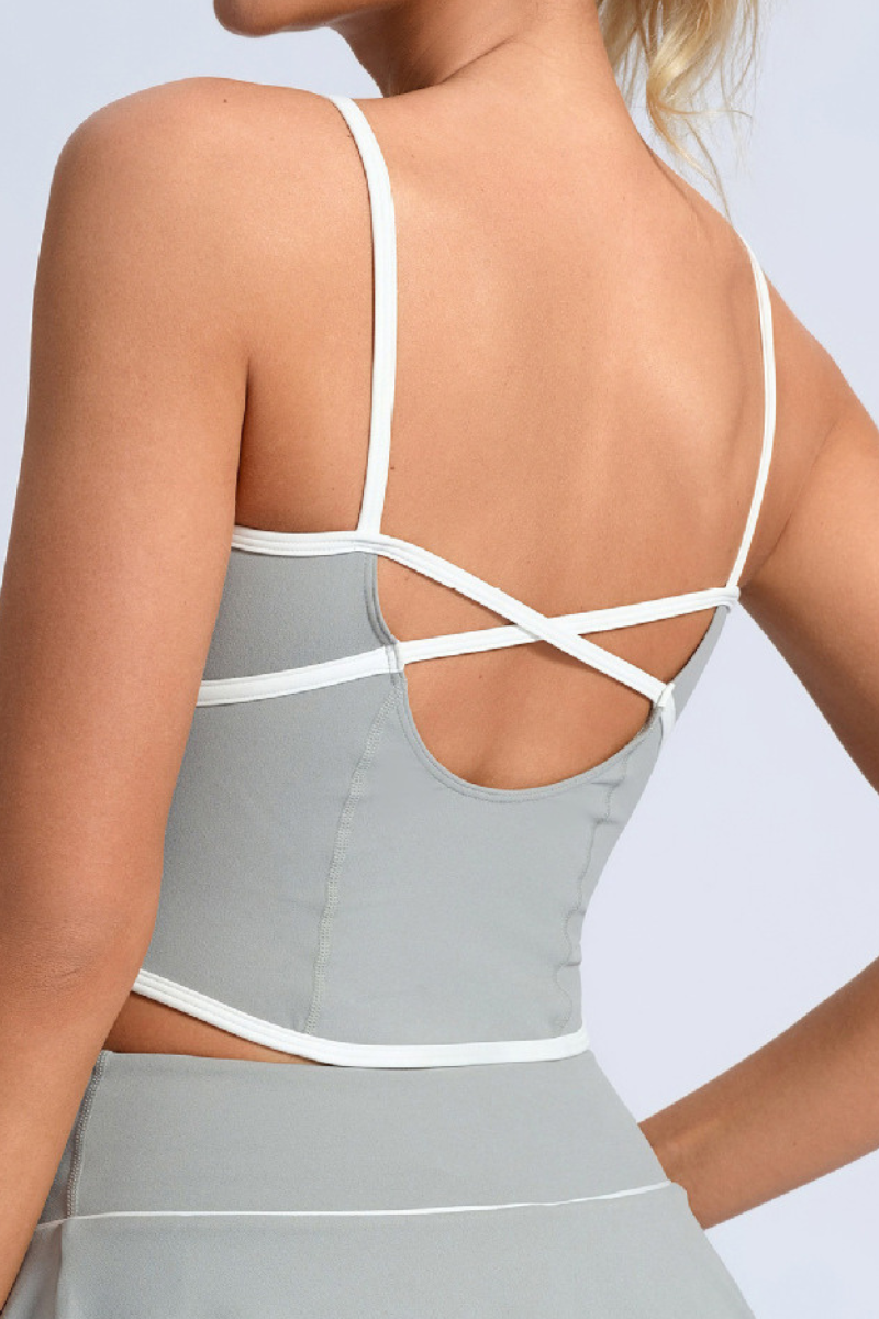 Women's Contrast Trim Contrat Crisscross Back Yoga Tank Top