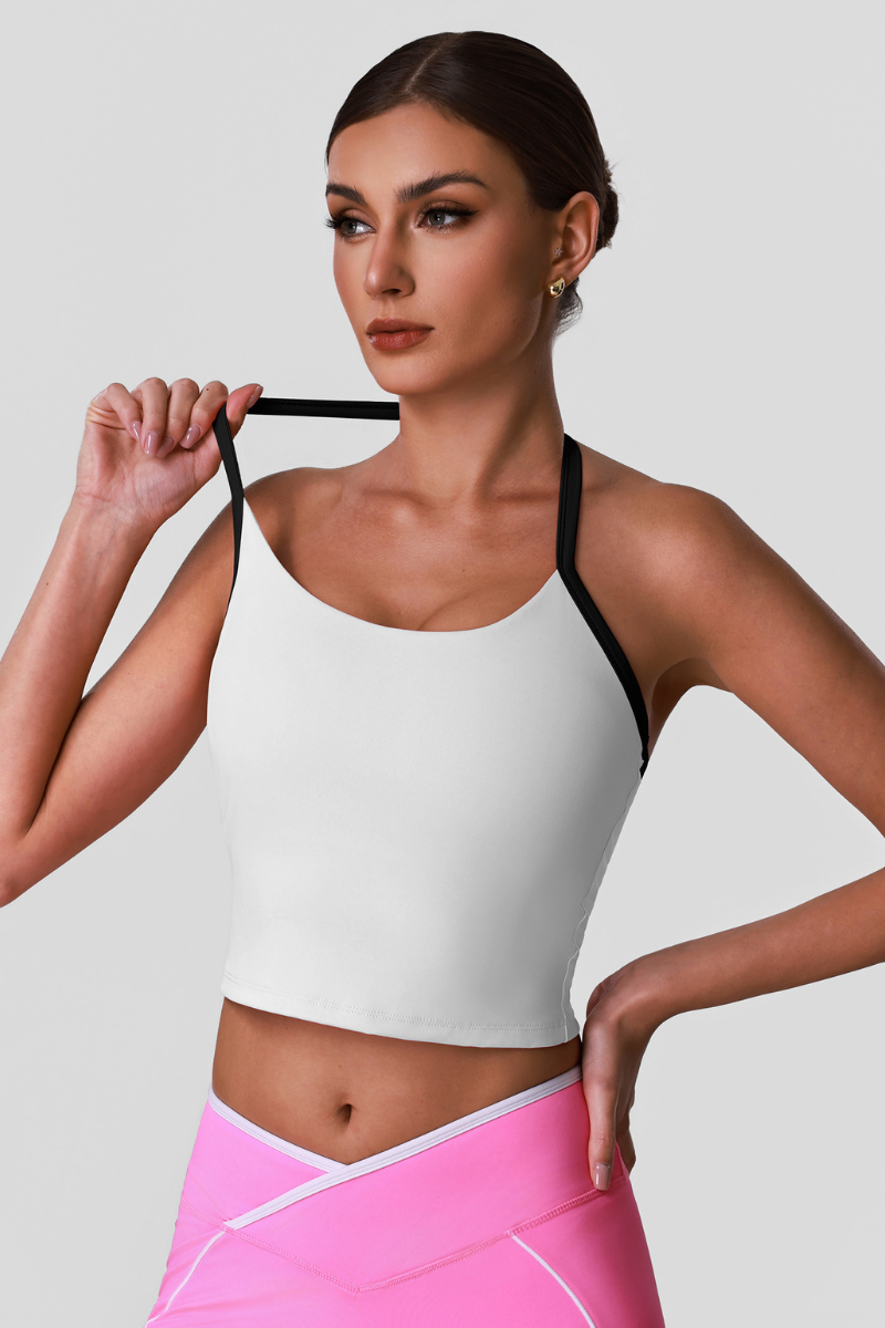 Women's Athletic Color-Block Halter Neck Crpped Tank Top