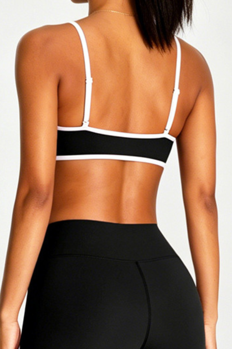 Women's Athletic Color-Block U-neck Adjustable Straps Bra