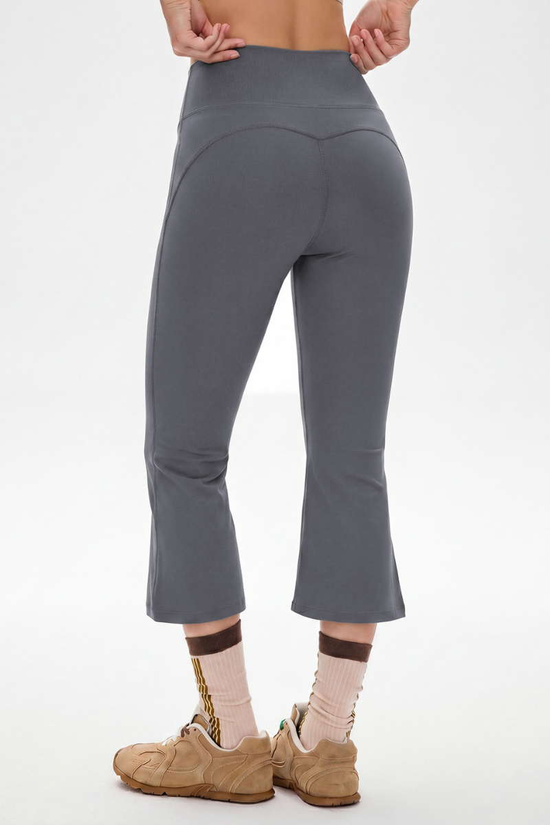 Women's Athletic High Waist Solid Flared Capri Pants