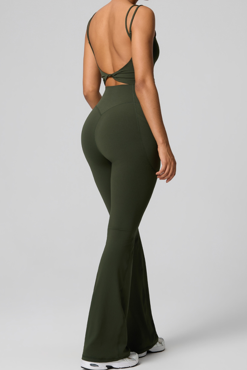 Women's Double Strap Twist Back Cami & Flare Yoga Pants Set