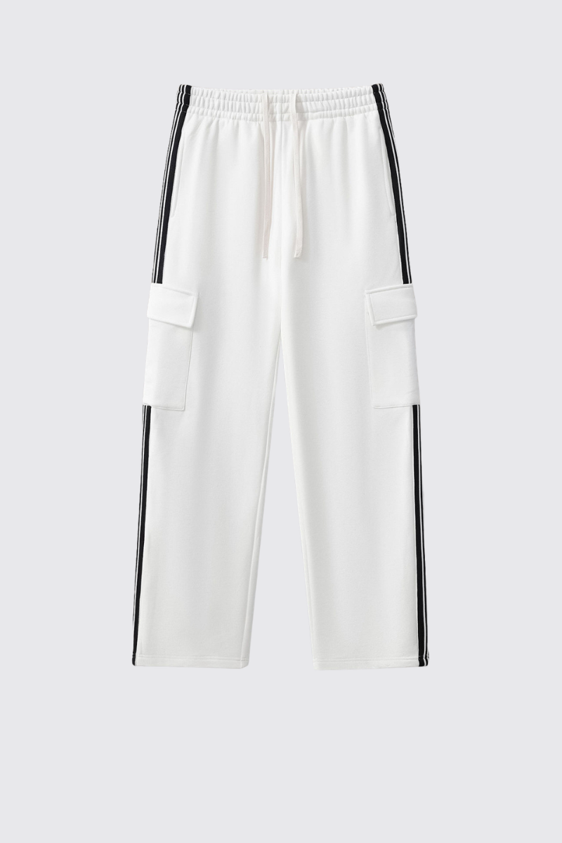 Men's 350g Color Block Stripe Pockets Straight Leg Pants