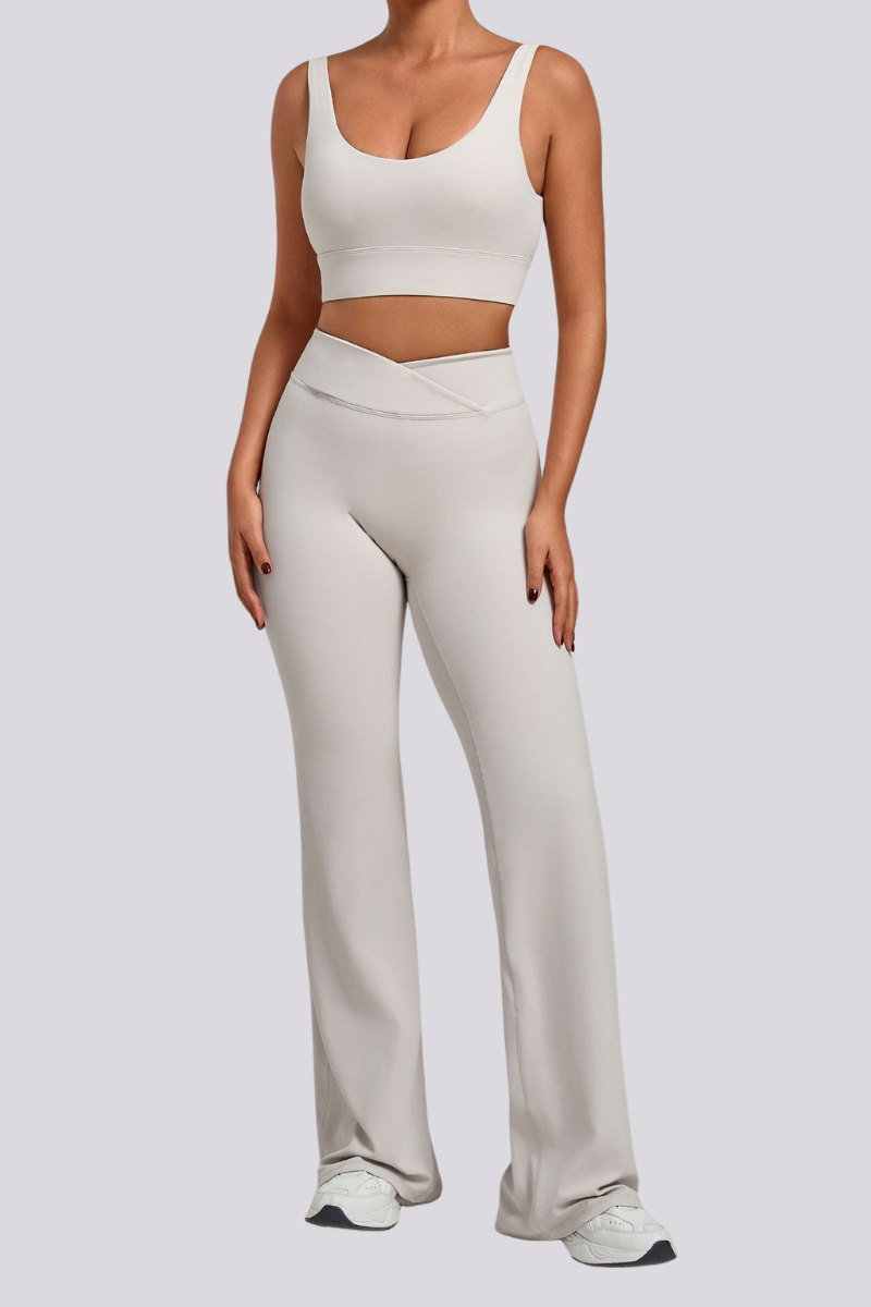 Women's Backless Bra And Cross Waist Flared Pants Sets