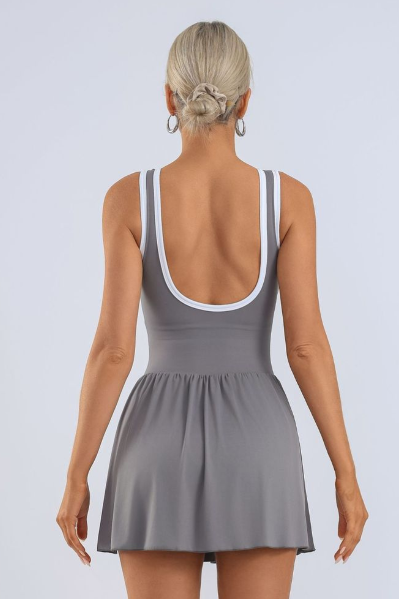 Women's Color Block U-Back Anti-Chafing Tennis Mini Dress