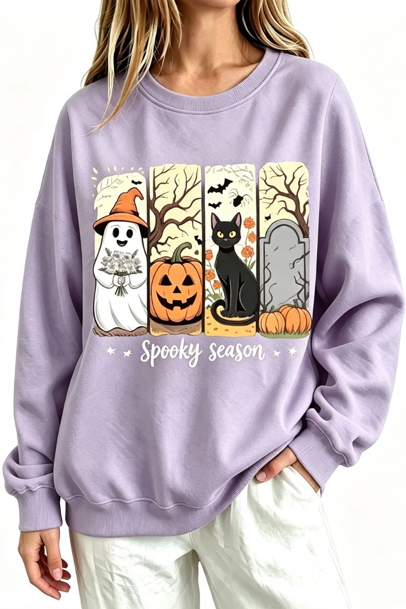 Women's Fall Halloween Spooky Print Thin Relaxed Sweatshirt