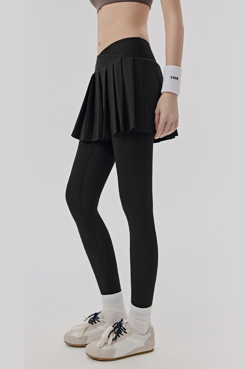 Women's Athletic Crossover Waist 2-in-1 Pleated Yoga Skirt Leggings