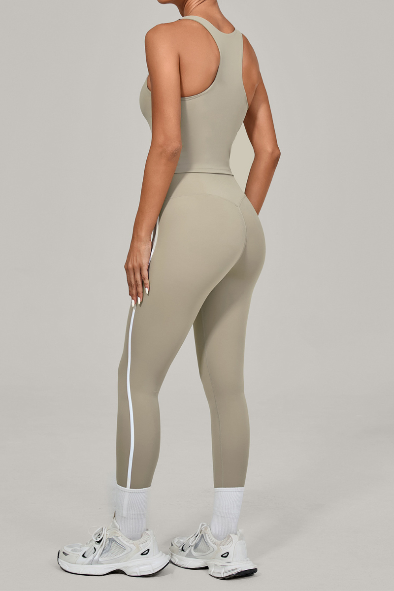 Women Athletic Sets:U-neck Cropped Tank Top And Leggings