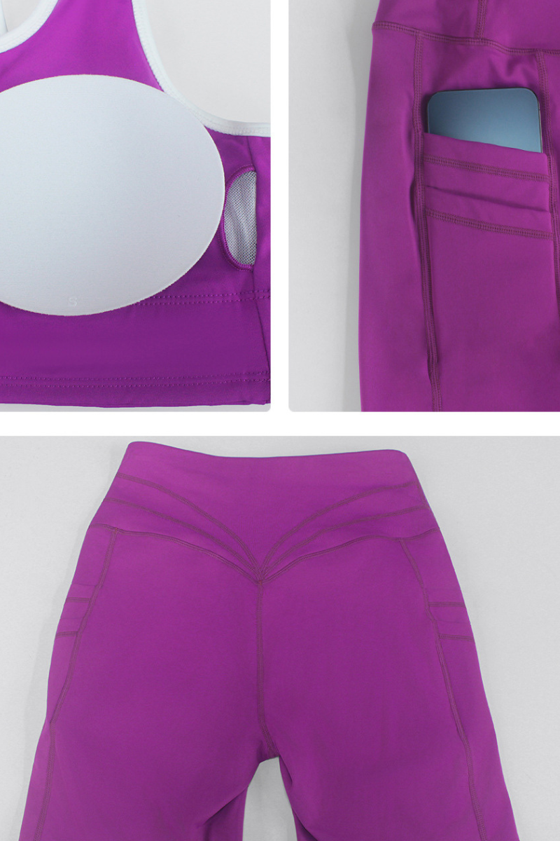 Women Colorblock Square Neck Side Pocket Sports 2-Piece Sets