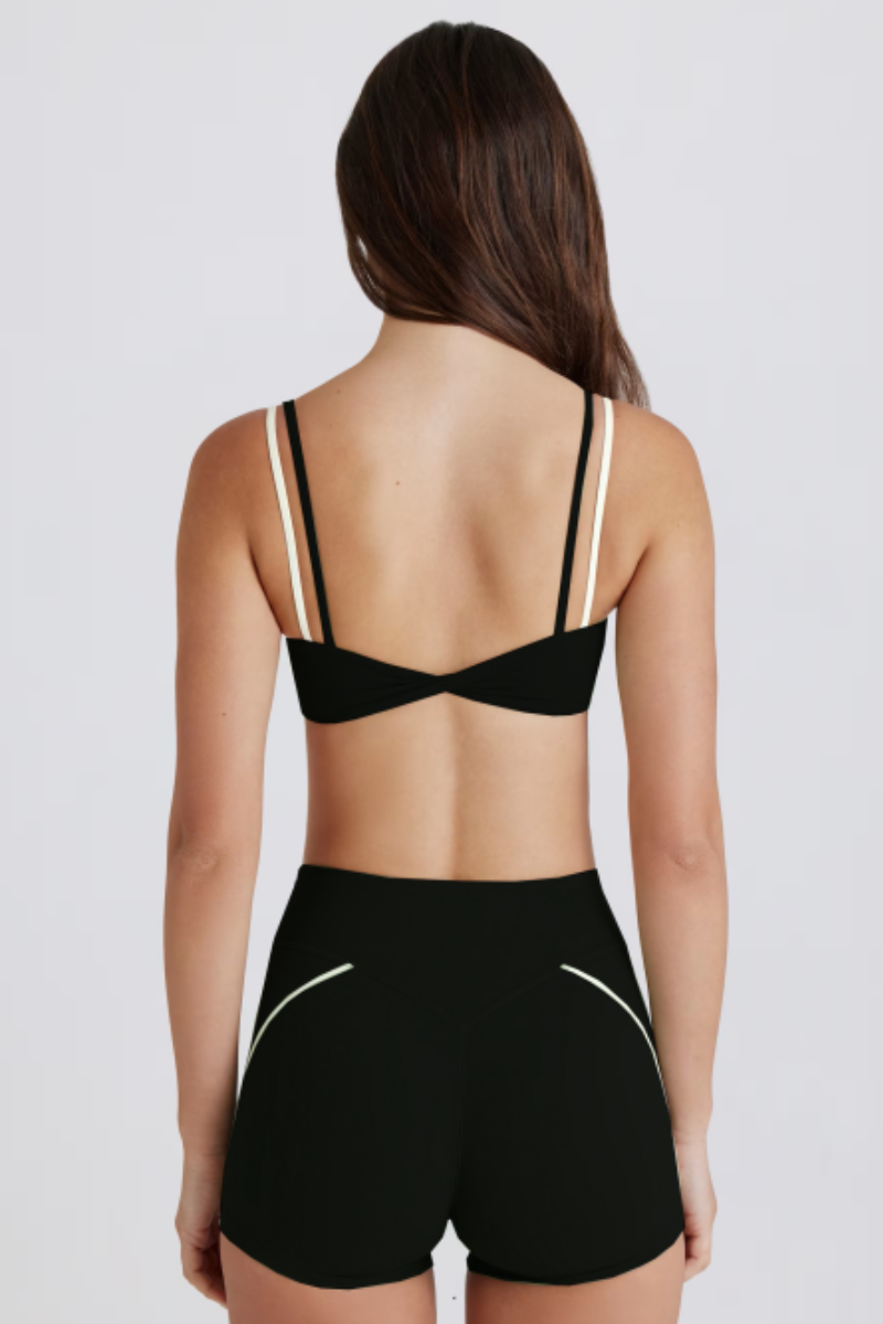 Women's Color Block Twist-Back Bra & V Waist Shorts Set