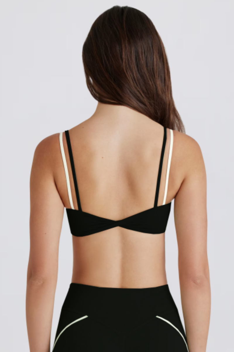 Women's Color-Block Double Thin Strap Twist Back Yoga Bra