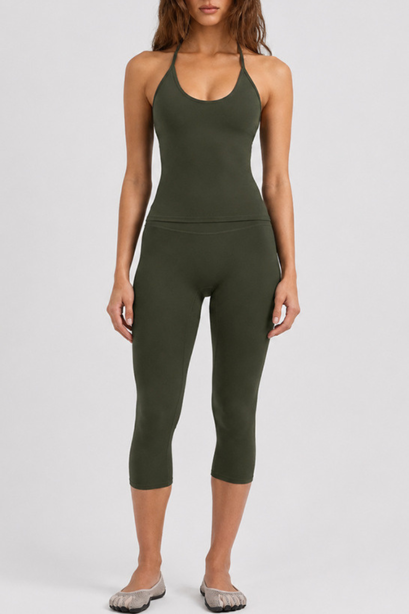 Women's Adjustable Halter Tank Top And Capri Yoga Set