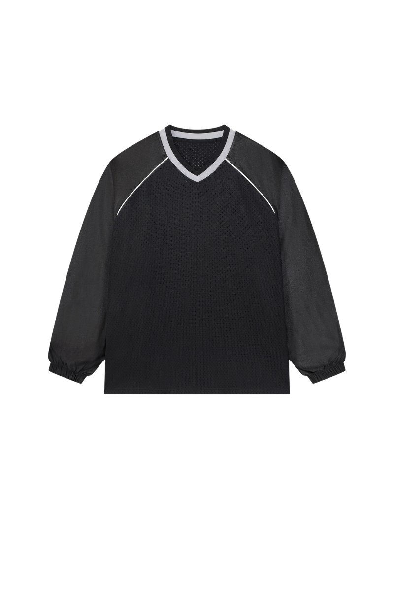 Men's Mesh V-Neck Raglan Color Block Long Sleeve Jersey