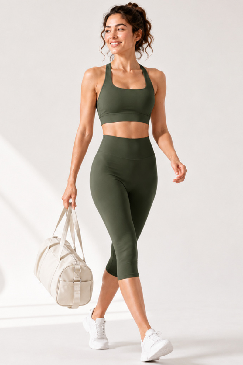 Women's Halter Open-Back Bra & Capri Leggings Workout Sets