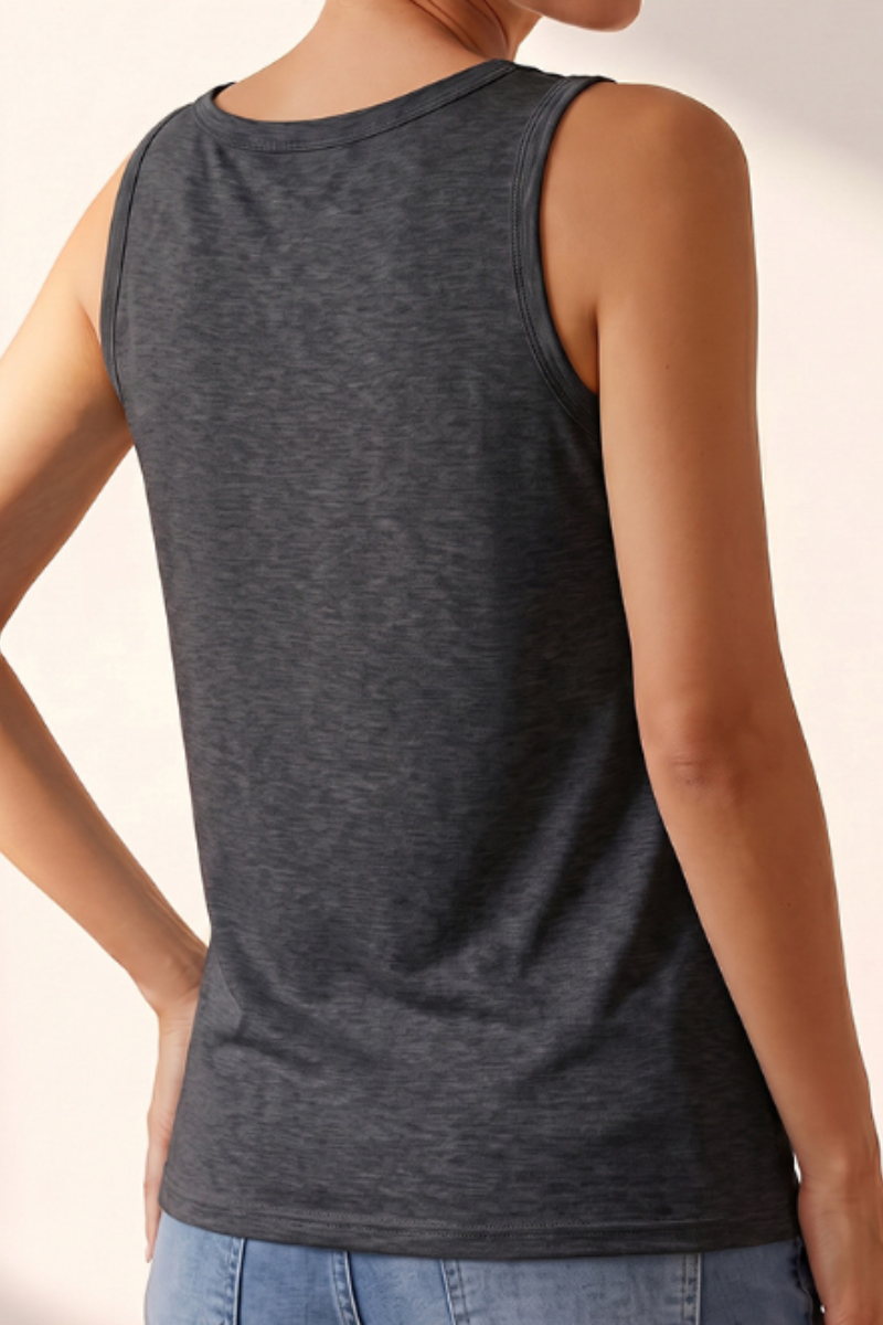 Women's Front Pocket Crew Neck Casual Tank Top