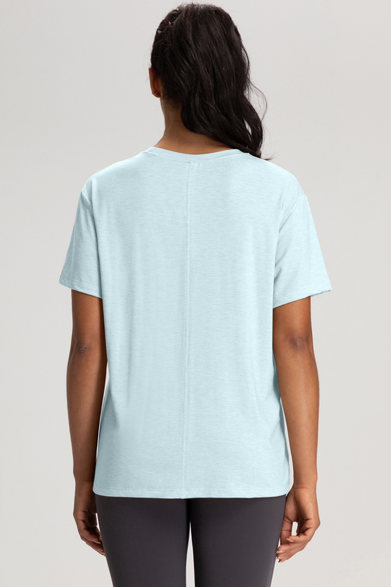 Women Solid Breathable Relaxed-Fit Yoga Short-Sleeve T-Shirt
