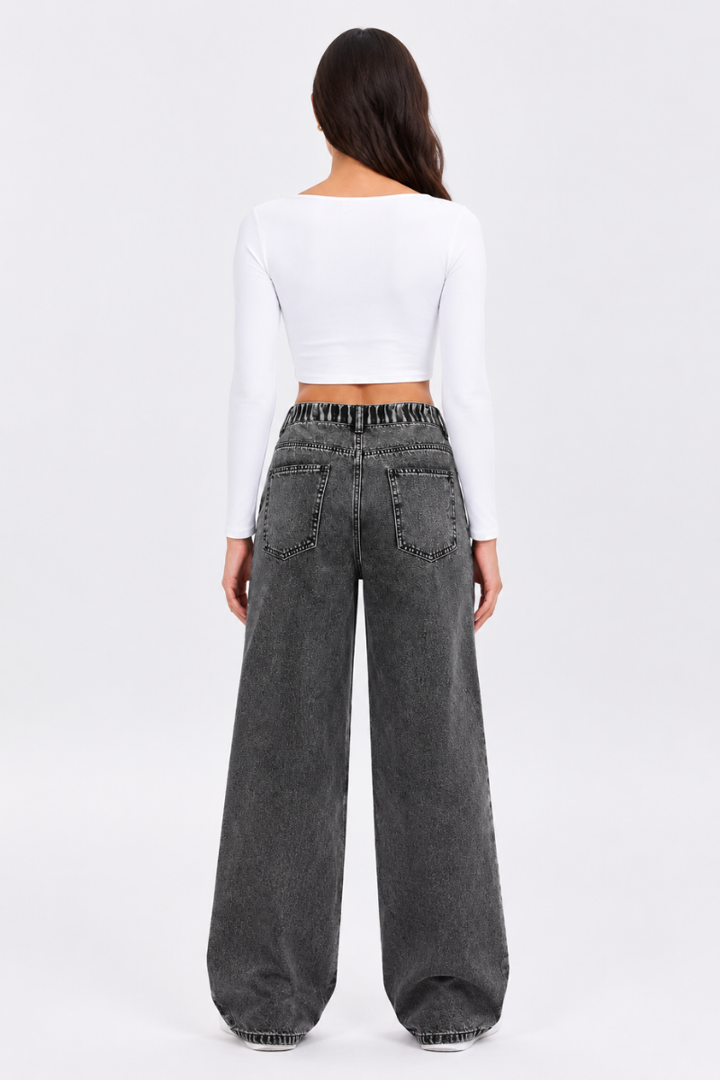 Women's High Waist Straight Jeans with Elastic Back Waist