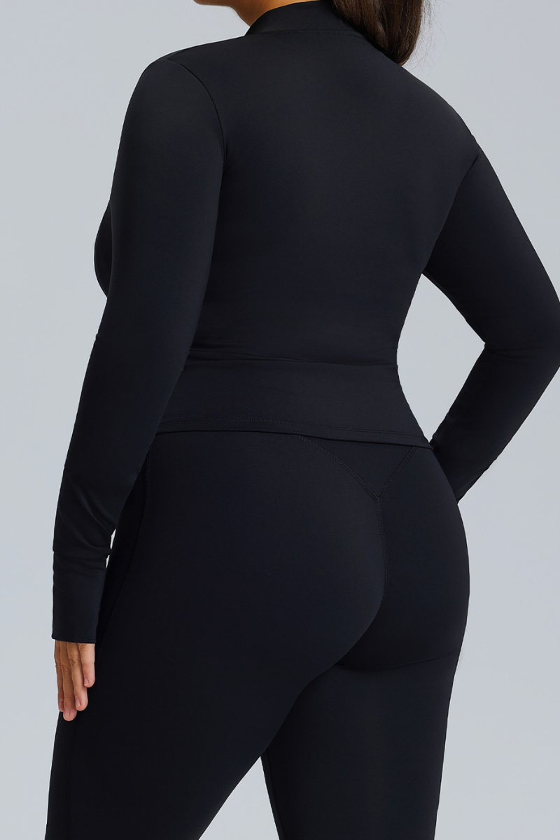 Plus Size Women's Finger Cuffs  Stand Collar Athletic Jacket