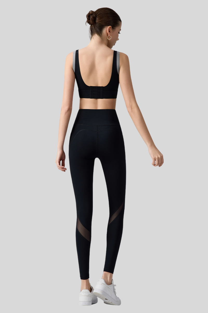 Women's Athletic Set:Color-Block Bra And Mesh-Panel Leggings