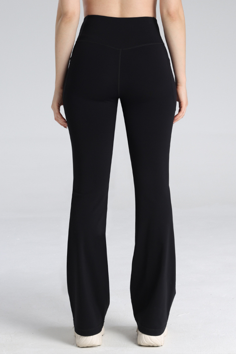 Women's High-Waisted Side Pocket Sports Flared Yoga Pants