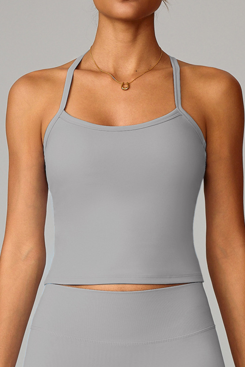 Women's Athletic Solid Thin Strap Cropped Tank Top
