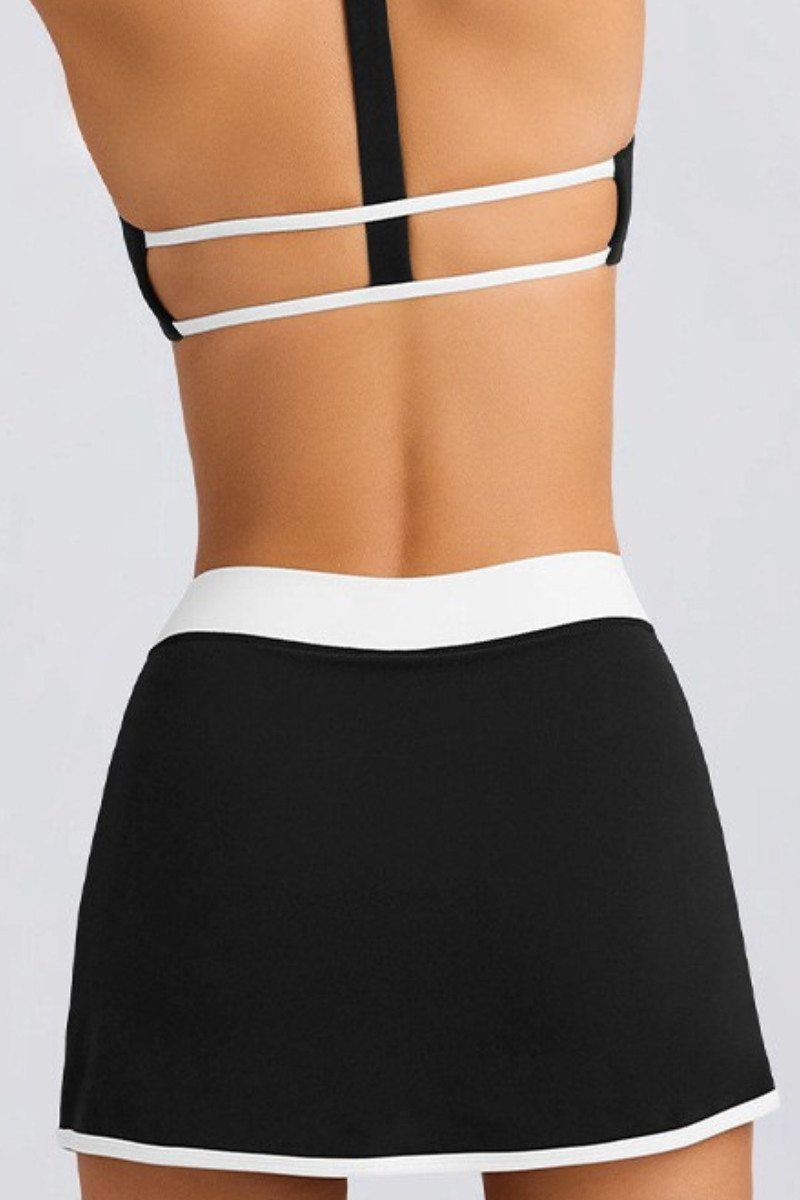 Women's Contrast High-Waist Split Skort with Built-In Shorts